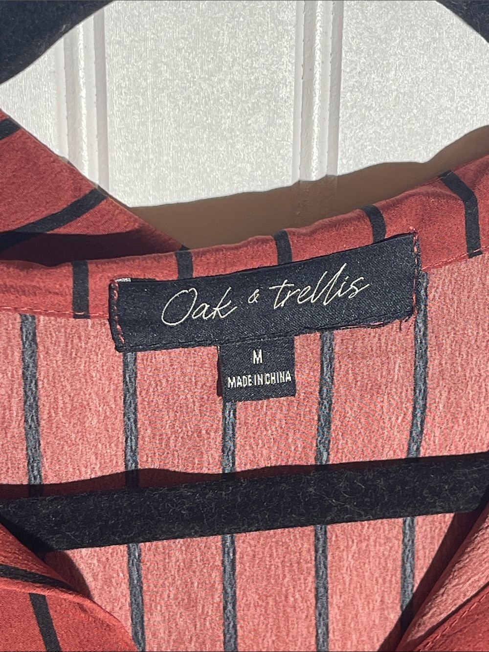 OAK + FORT Terracotta Button-Up Shirt with Black Stripes